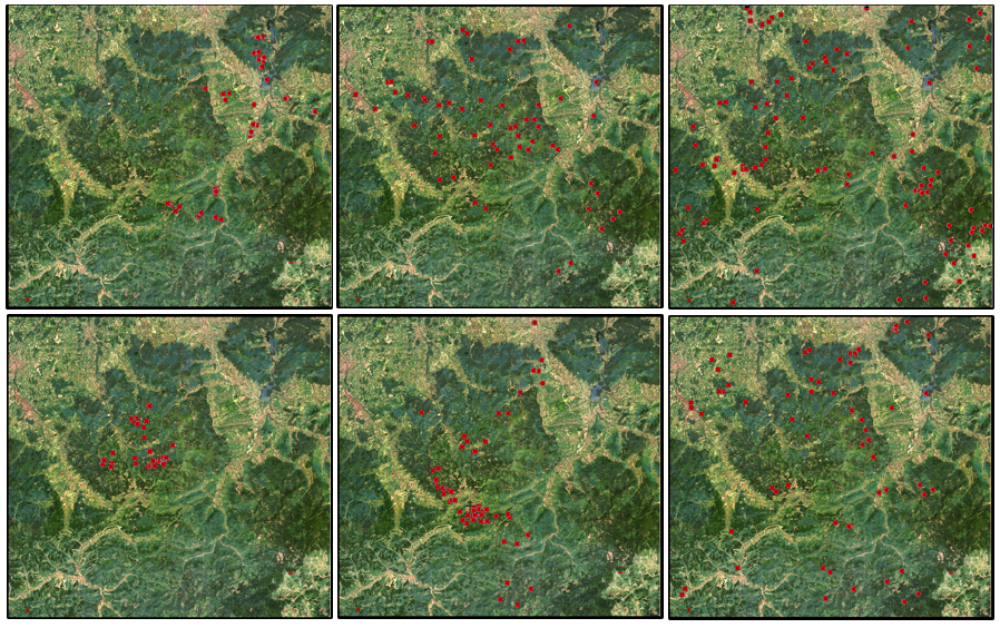 Spatial distribution of six training datasets