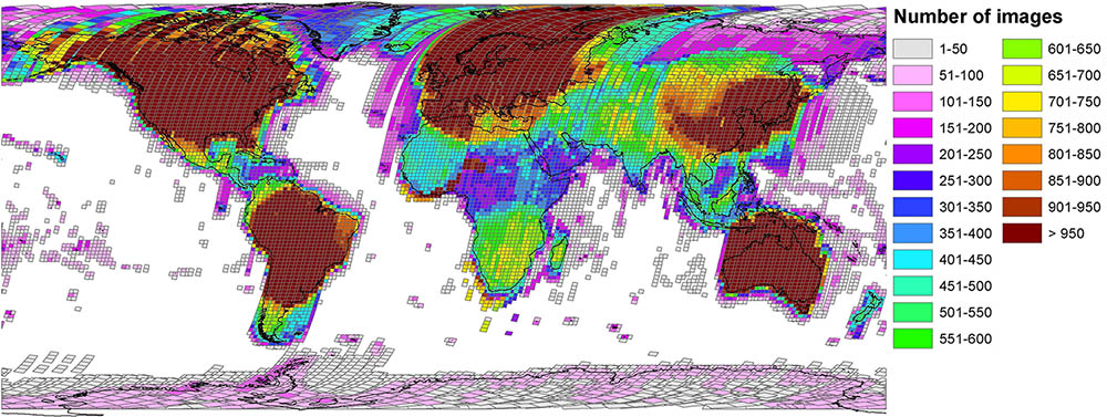 Global availability of Landsat images. Source: Wulder et al. 2016; https://doi.org/10.1016/j.rse.2015.11.032