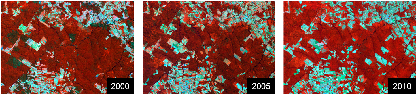 Landsat images of study area for 2000, 2005, and 2010.