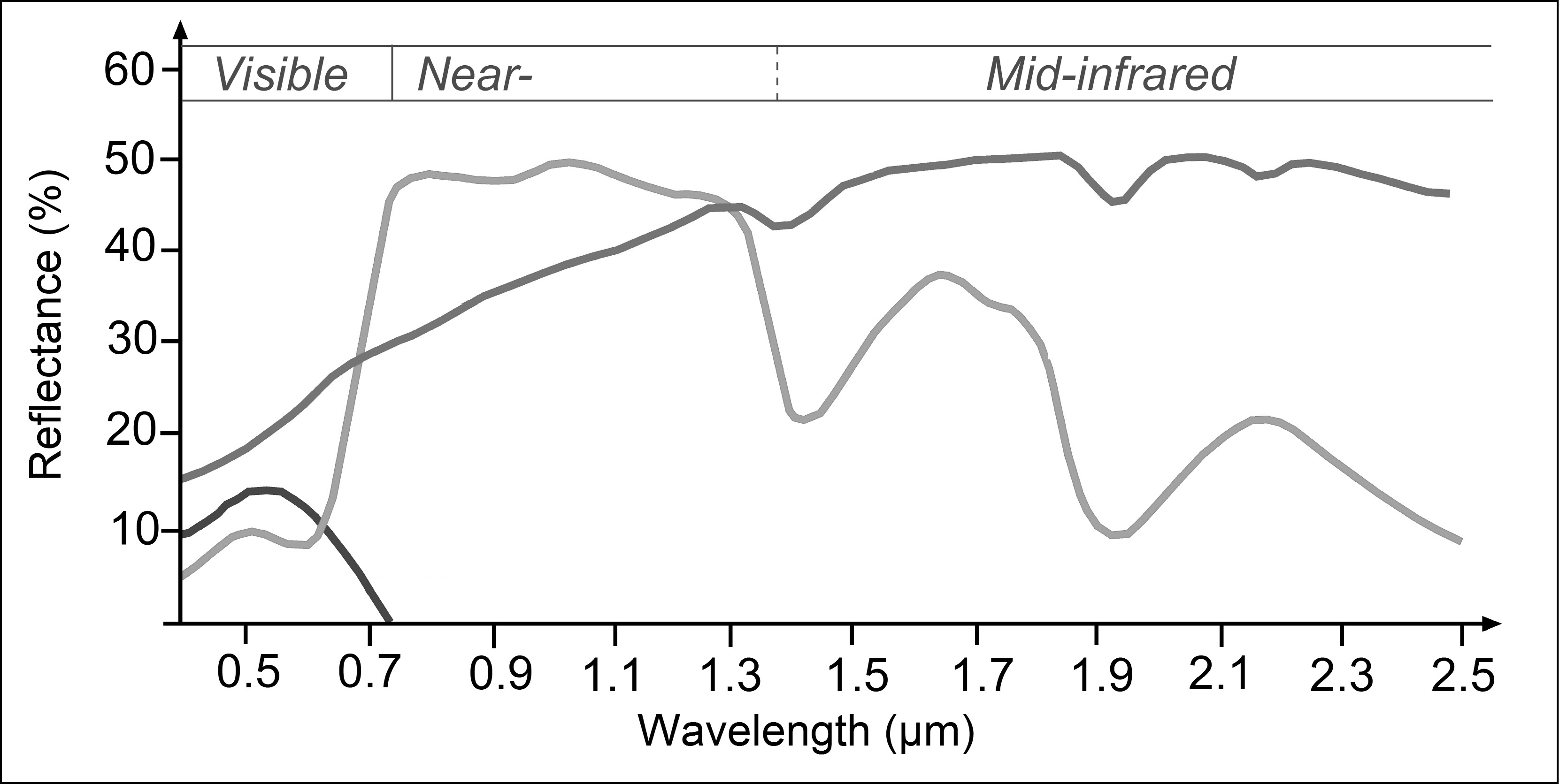 Spectral signatures of three major surface types