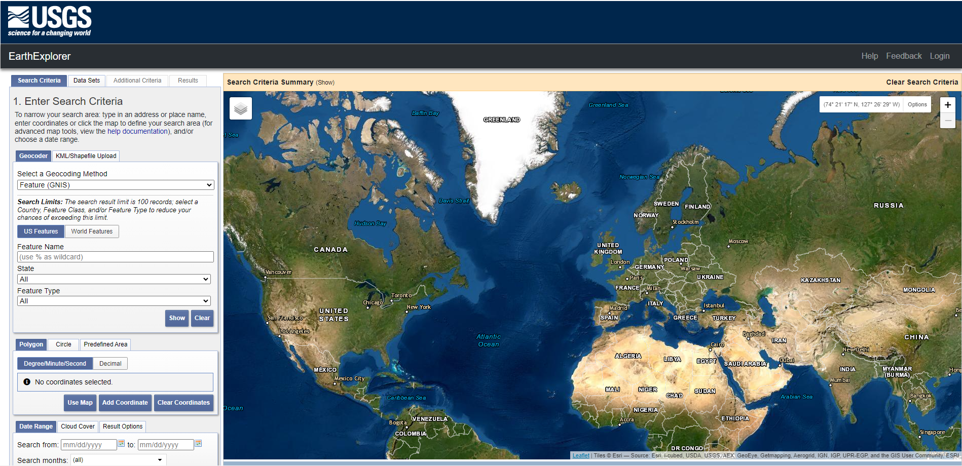 USGS EarthExplorer website