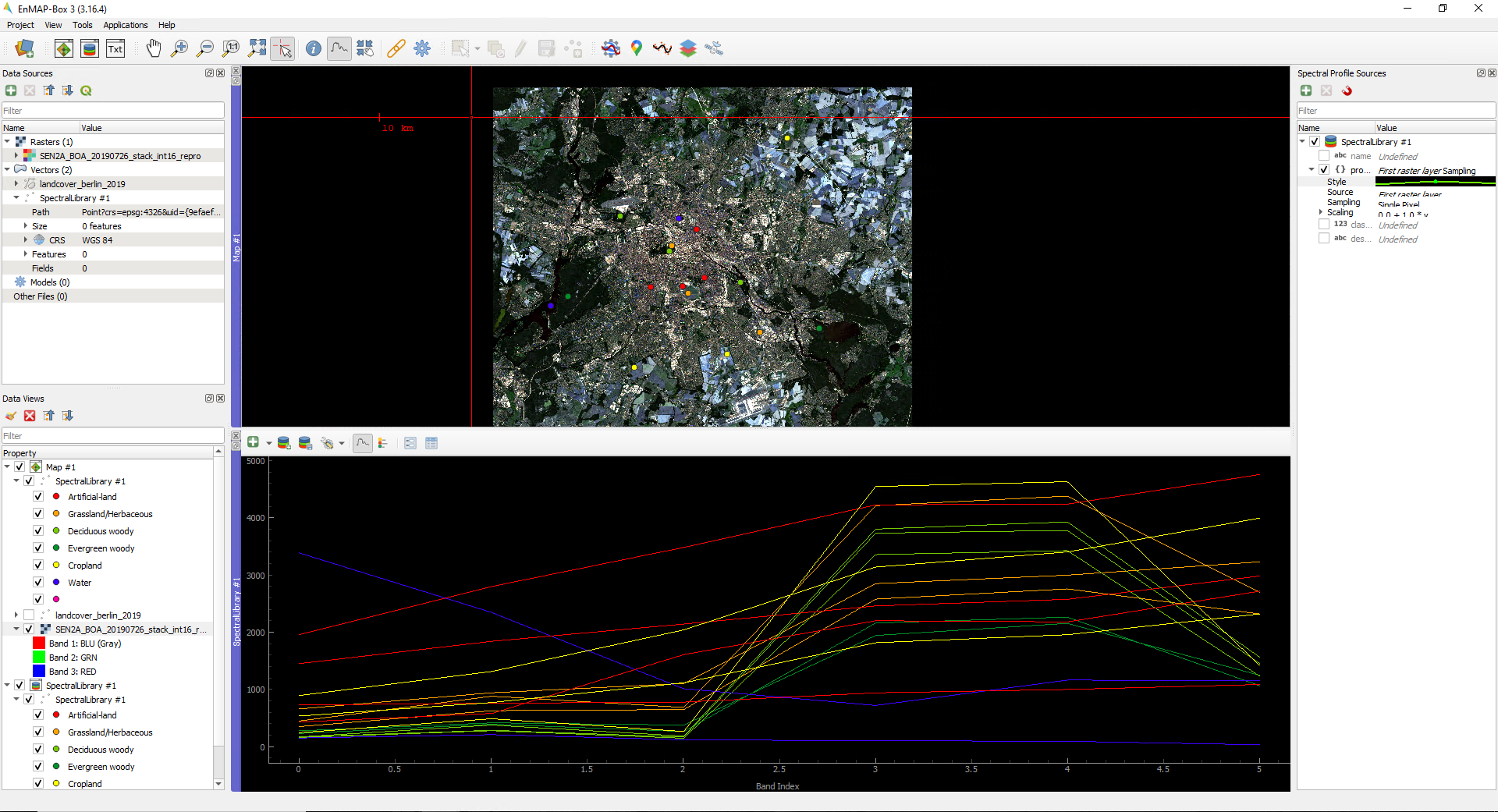 Using the spectral library tool in the EnMap-Box.