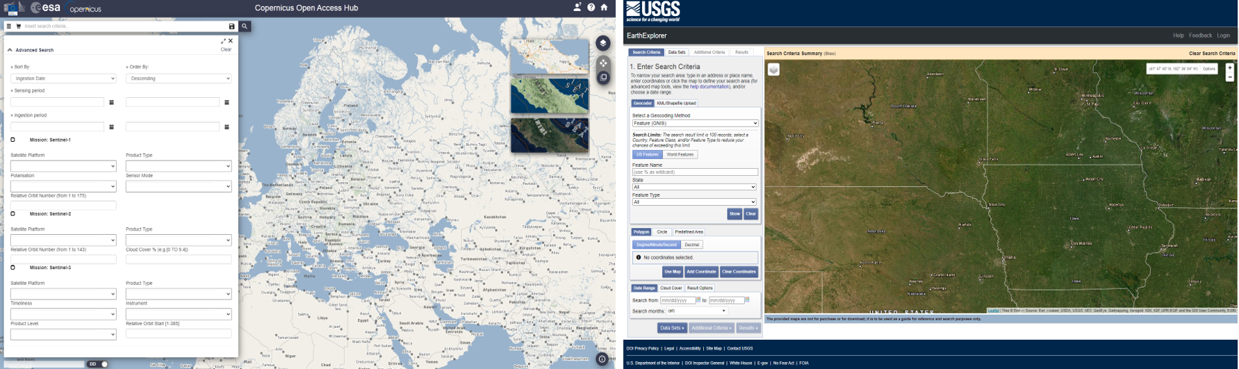 Copernicus Open Access Hub and USGS Earth Explorer.